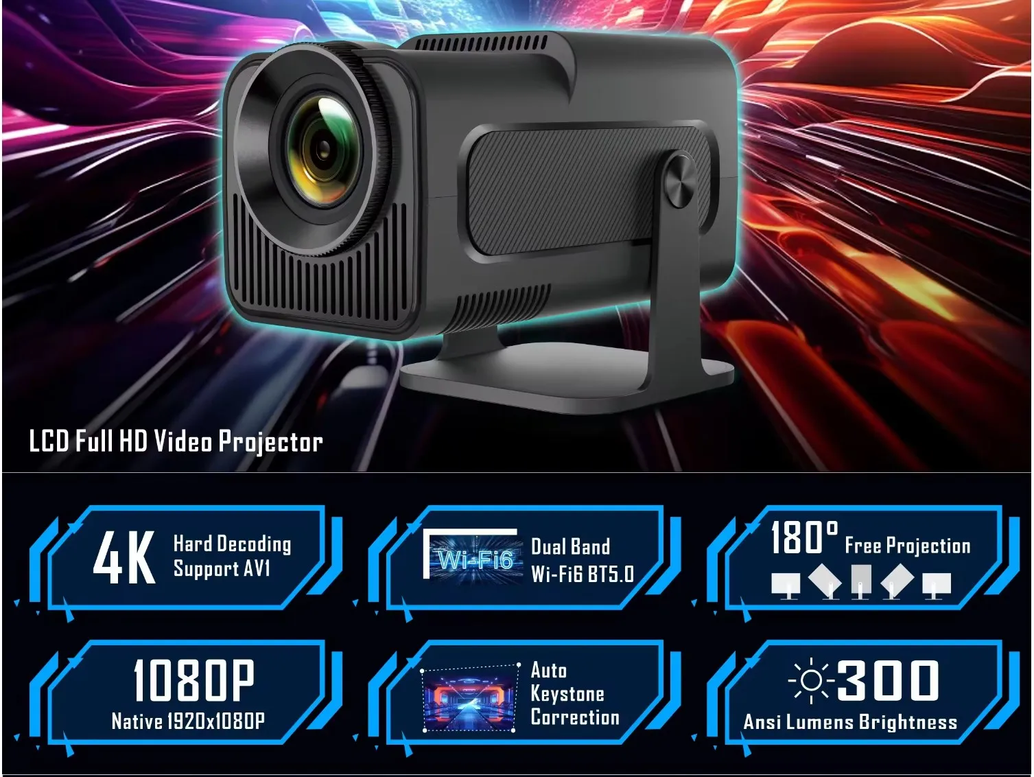 HY320 4K Mini Smart Projector, 1080P LCD, Android 11, Portable