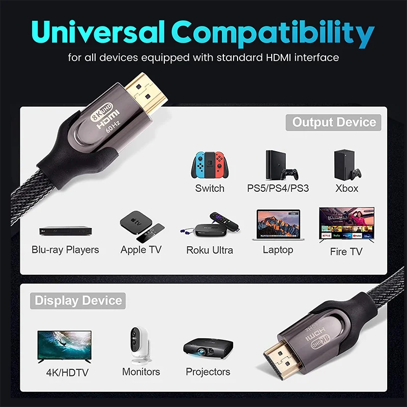 Good Quality Hdmi 2.1 Cable 8k 60hz 48gbps Hdmi Cable For Tv Laptop