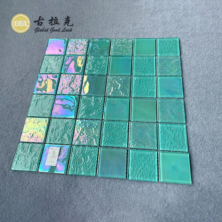 Wholesale price outdoor aqua green white blue iridescent crystal glass swimming pool mosaic tile