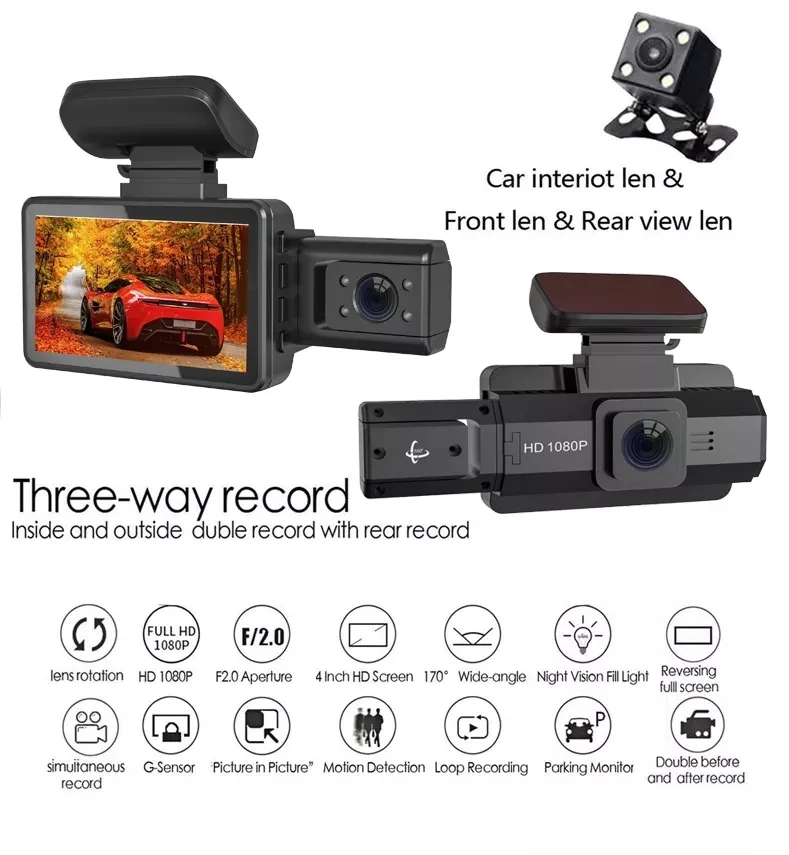 Z3 Dashcam 1080p Front Inside Cabin Car Dash Camera 3inch Ips Dashboard ...