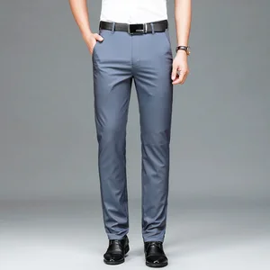 New Men's Summer Trousers Thin Bamboo Fiber Casual Long Pants Straight and Loose Men's Summer Suit Pants