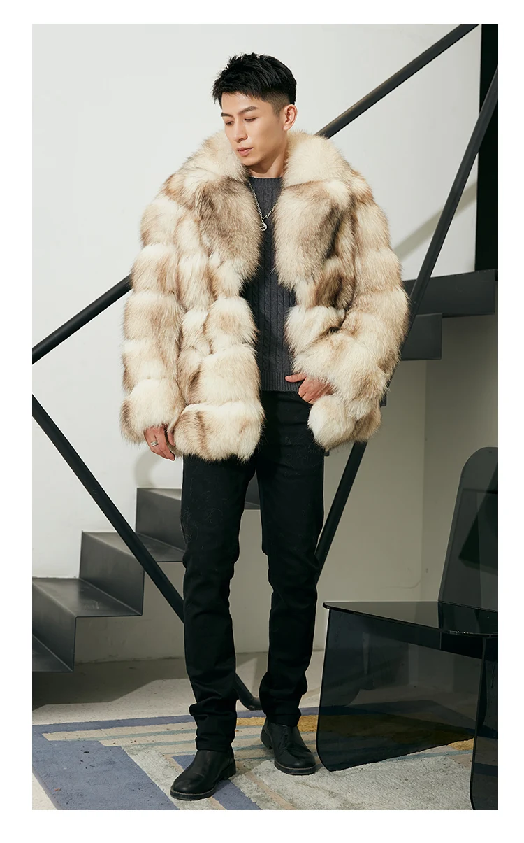 Finland imported SAGA-grade fox fur coat men's 2022 new light luxury hooded fur coat winter