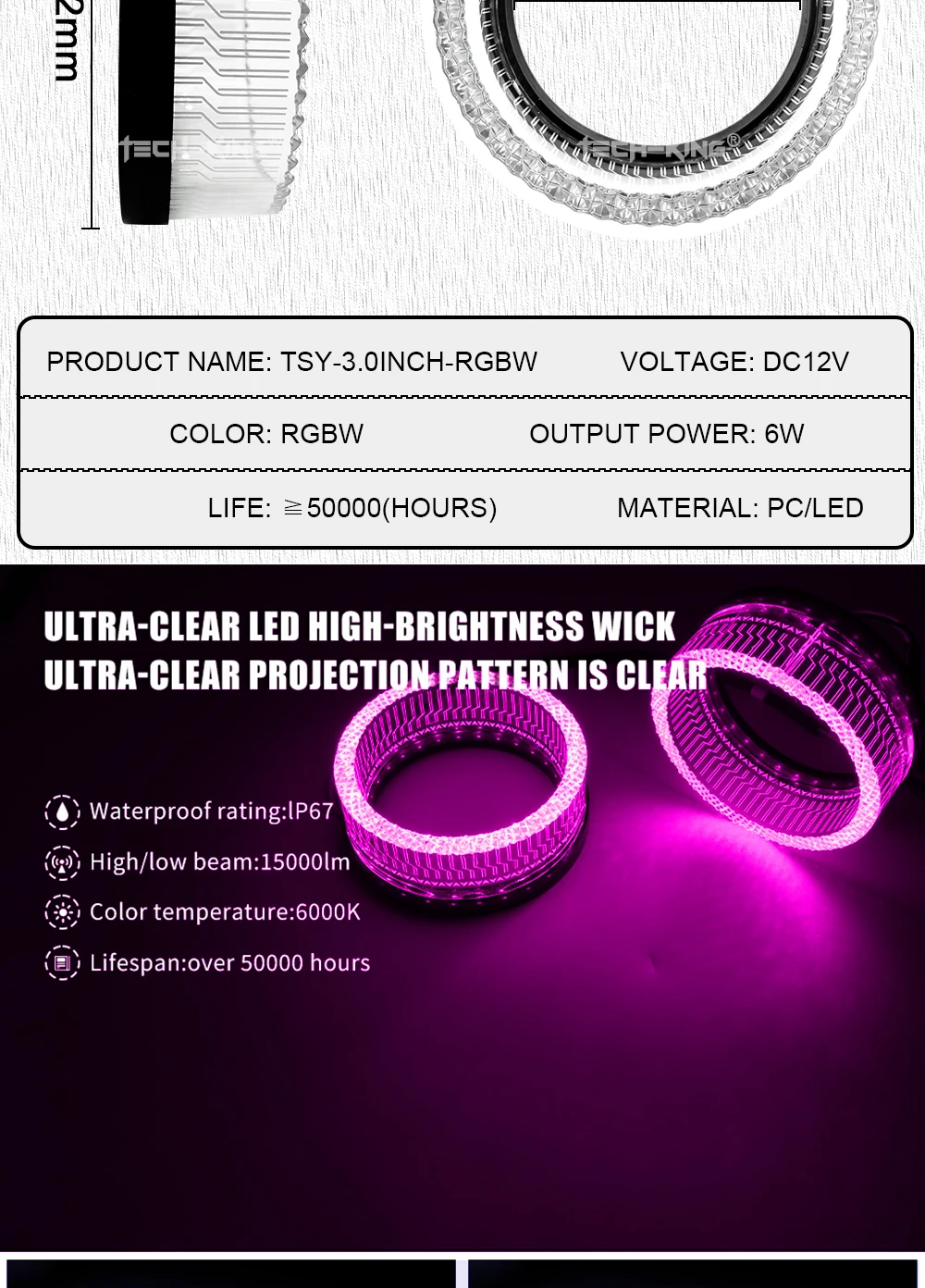 Crystal LED Angel Eyes Shroud White Amaber Signal Light Car Light Accessories For Car Led Projector Lens 3 inch angel eye circle