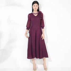 New Arrival 2025 Women Elegant Dress Design High Quality Stretch Polyester Casual Dress Miyake Pleated Dress