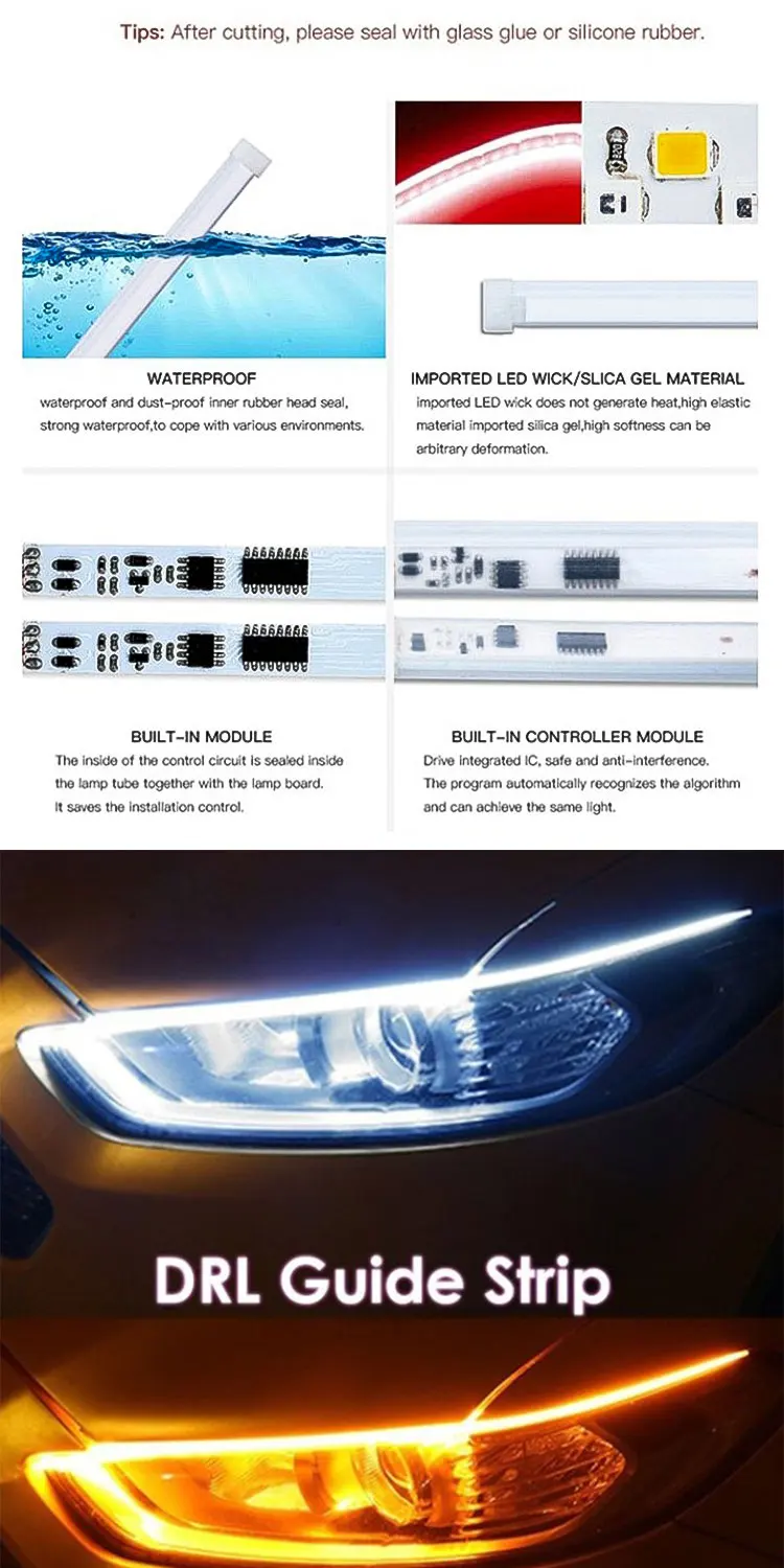 30cm/45cm/60cm Car Led Drl Steering Running Light White Amber Dual