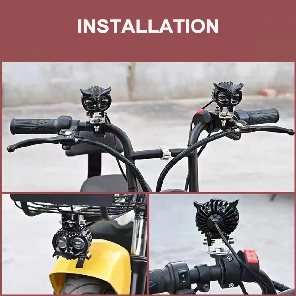Dual Color LED Headlight with Owl Design Auxiliary Spotlight Lamp Accessories for Motorcycle ATV Scooter Car Fog Light Systems