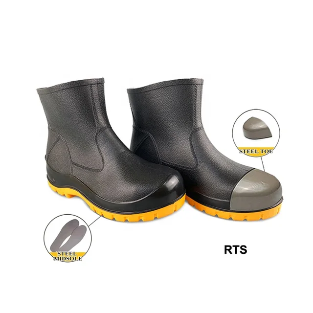 2024 New Style Lightweight Toe Cap Rain Shoes Industrial Oil Resistant Steel Toe Steel Midsole PVC Safety Ankle Rubber Boots