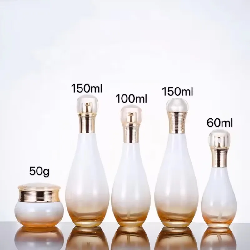 Oem custom 30g50g60ml100ml150ml lotion toner cream serum glass bottle luxury irregular  cosmetic skincare packaging