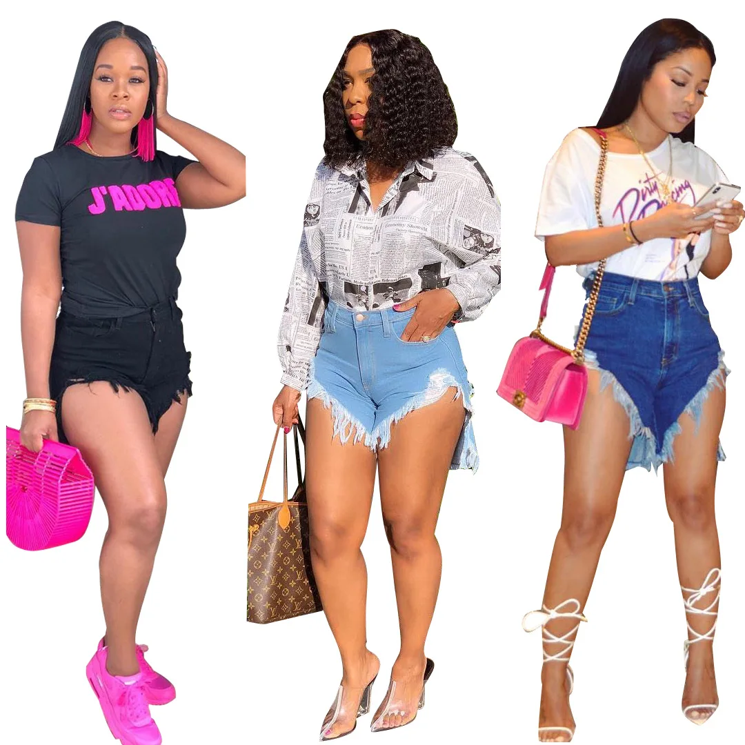 Frayed Fringe Women Short Pants Jeans 