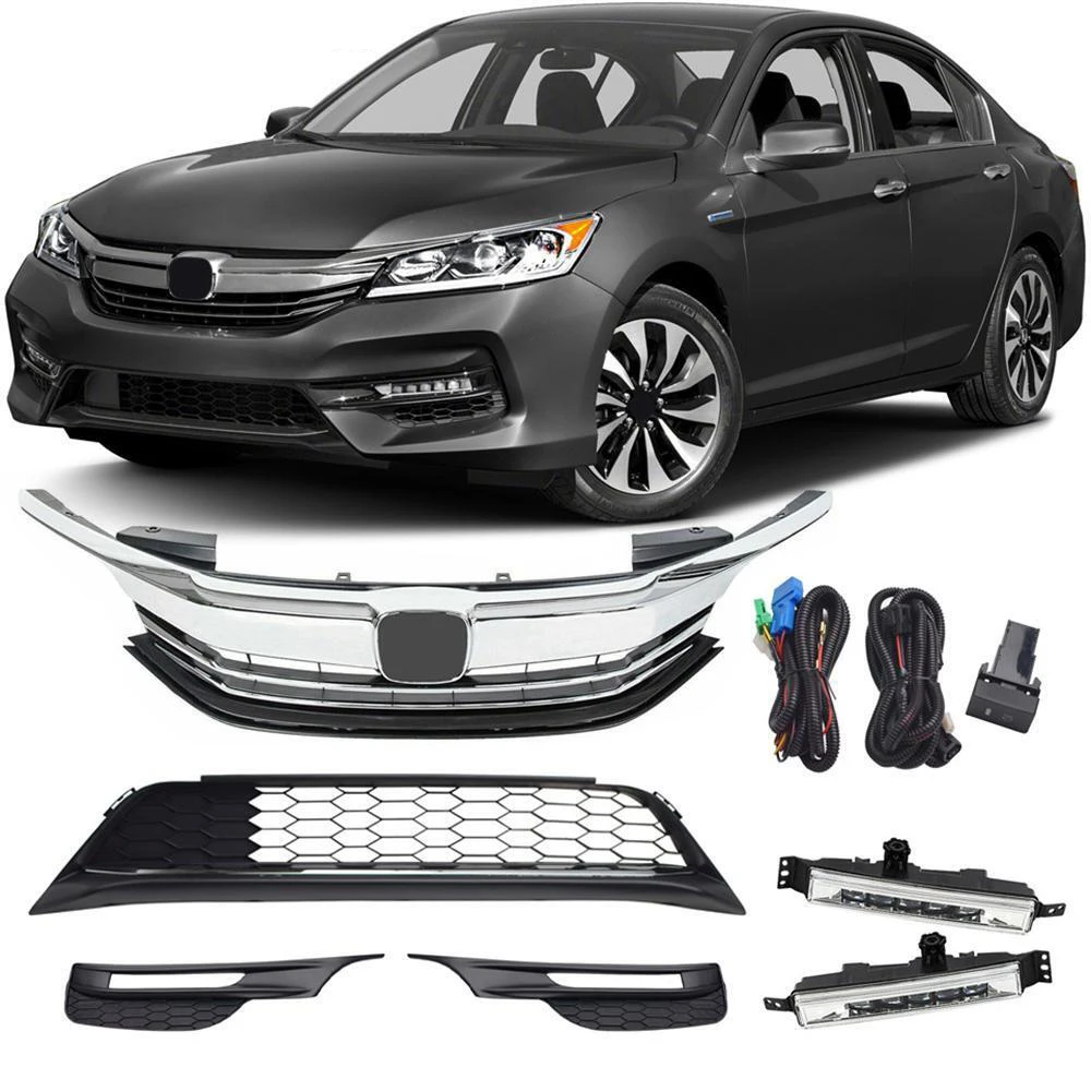 car front bumper body face kit upper lower grille fog lamp light combo set for Honda accord sedan 2016 2017