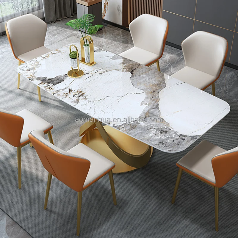 Contemporary Gold Base Dining Table 2021 New Design Marble Dining Room Furniture Apartment
