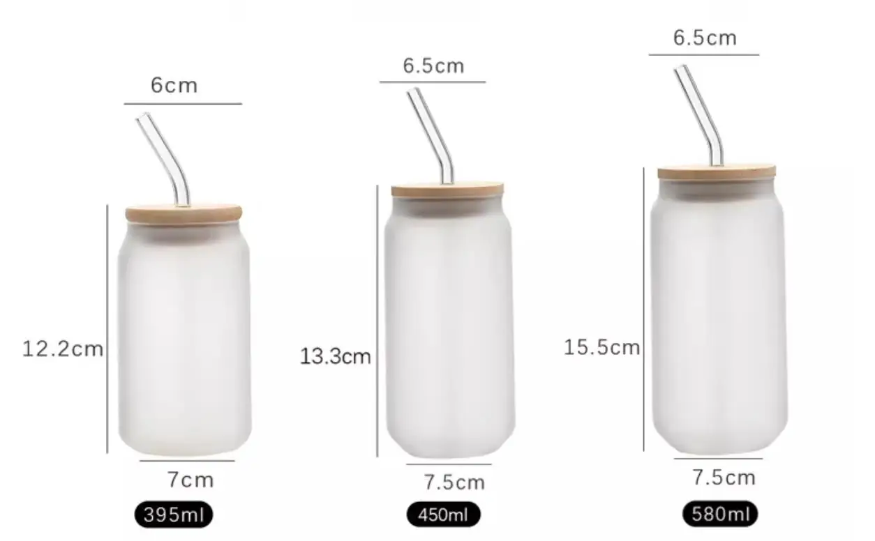 6 Pcs Drinking Glasses With Bamboo Lids And Glass Straw - 16 Oz Can ...
