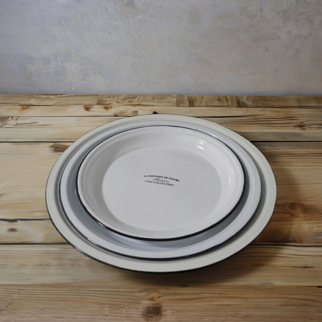 Прямая Продажа с фабрики эмалированный металлический поднос 30/35/40 см сервировочная тарелка для дома или кемпинга Узорчатая посуда для посуды