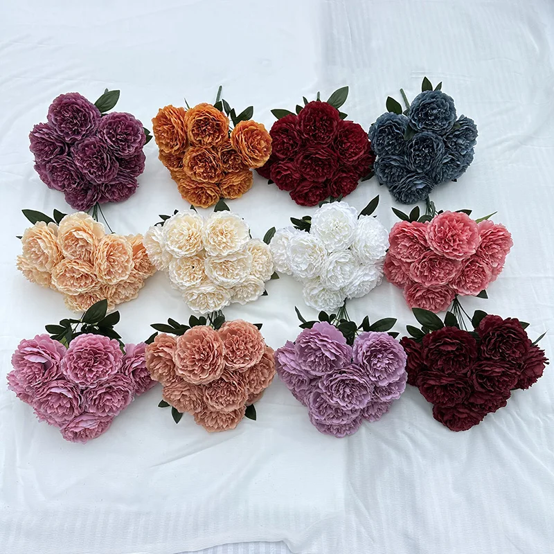 product meiyang 9 heads peony artificial silk peony flower arrangement for home interior decoration high quality  graduation-52