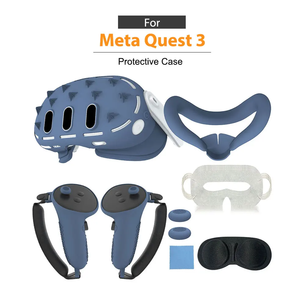 Vr Case For Meta Quest 3 Accessories Video Gaming Silicone Cover Mask Grip 7 Pieces Set Breathable Face Protection Controller factory