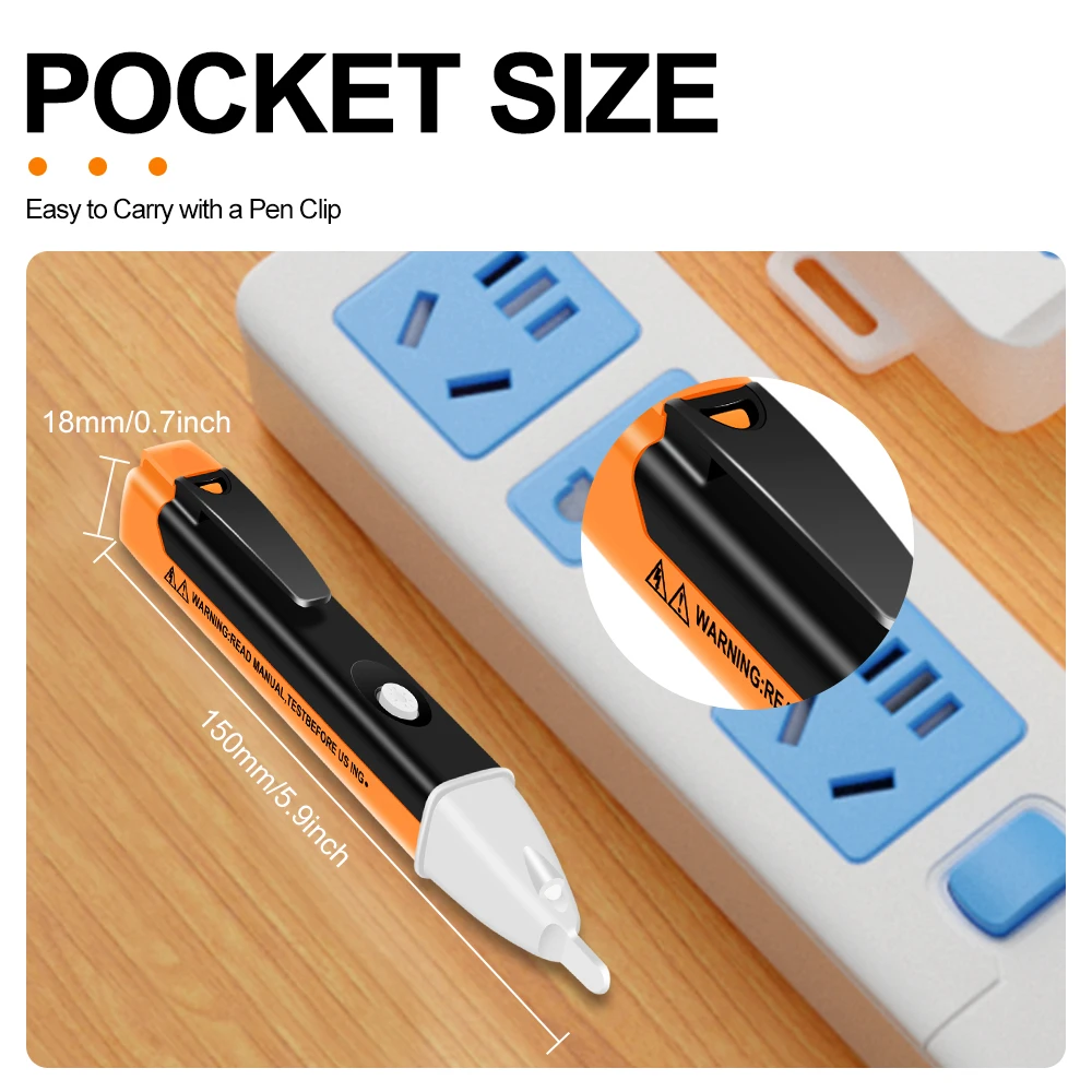 Penna Tester di tensione senza contatto tascabile con LED e allarme acustico per
