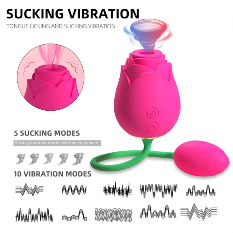 The 2 in 1 Rose Vibrator Dildo Egg Double Head Vagina Sexy Toys for Men Adult Sex Rose Vibrator