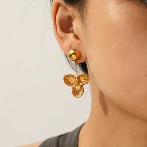 MW Trendy Romantic Waterproof Stainless Steel Flower 18K Gold PVD Plated Drop Earrings Gift Women
