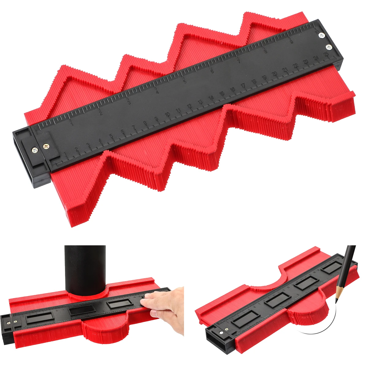 10 Inch Widen-Red Contour Gauge 10 Inch Widen Plastic Profile Gauge Duplicator Precisely Copy Irregular Shapes Wood Template Measuring Tool for Perfect Fit and Easy Cutting 