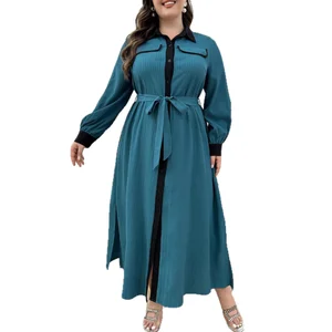 Wholesale New Autumn Vintage Muslim Robes Ladies Long Waist Slim Long Sleeve Dress