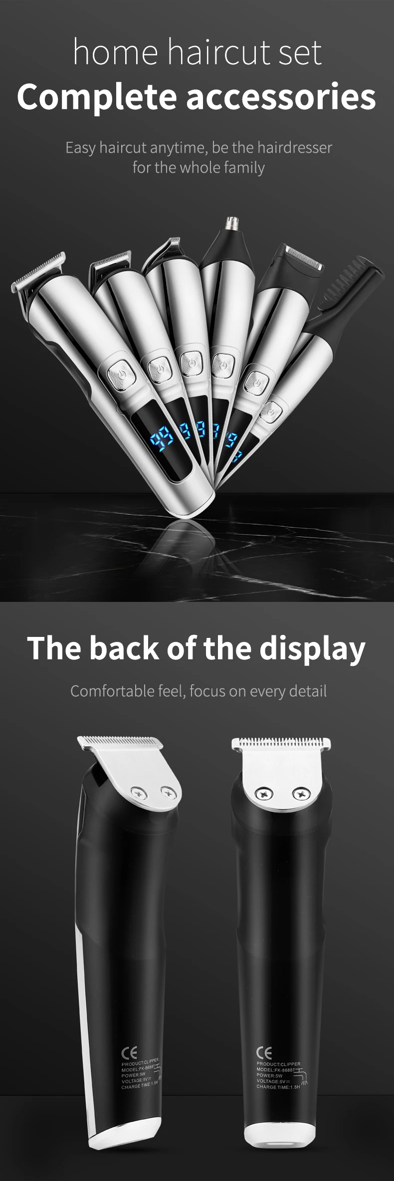 prova d'água aparador de barba, aparador e aparador sem fio, 6 em 1