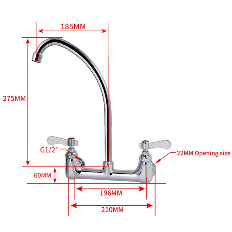 High Quality Commercial Kitchen 5/12 Inch Faucets Sink Taps with Wall-mounted Two Handles Bathroom Kitchen Faucet Tap Customized details