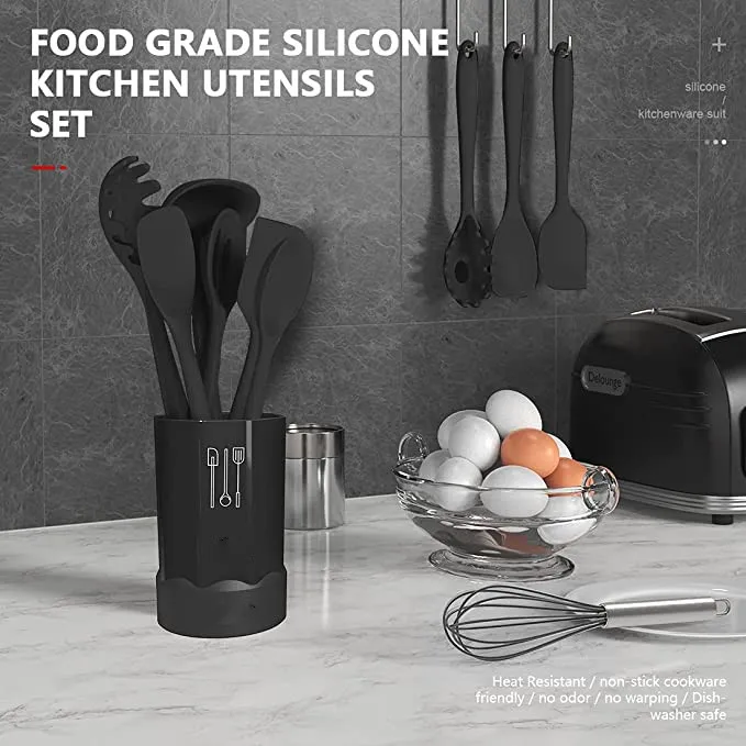 Silicone Cooking Utensils Set - Heat-Resistant, Food-Grade, Gray