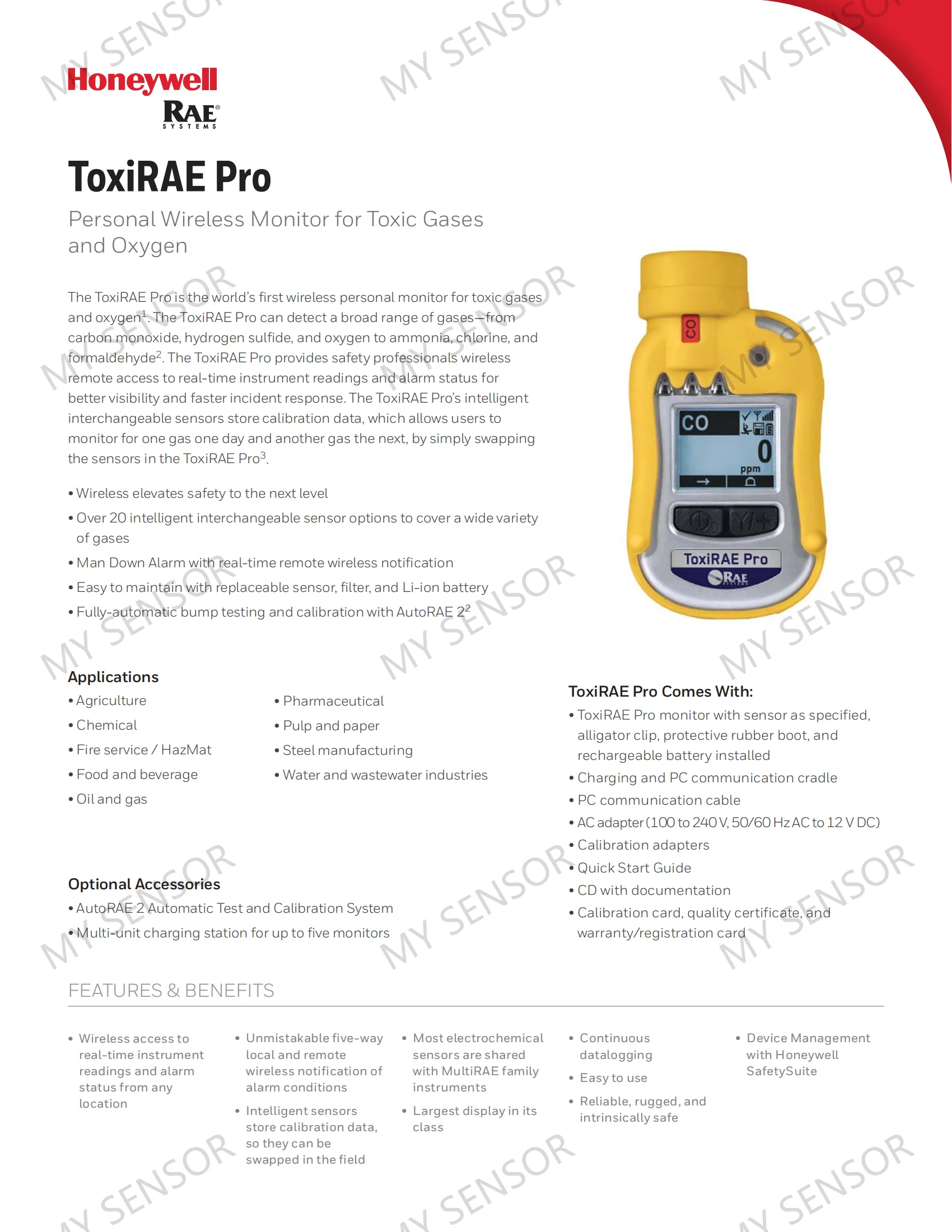 Portable Honeywell RAE ToxiRAE Pro Single Gas Detector for TVOC & Toxic ...