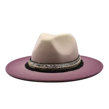 Rose Purple Green Khaki Black Vintage Jazz Hat Women Men Felt Wide Brim Hats Trilby Ladies Gradient Panama Fedora Cap