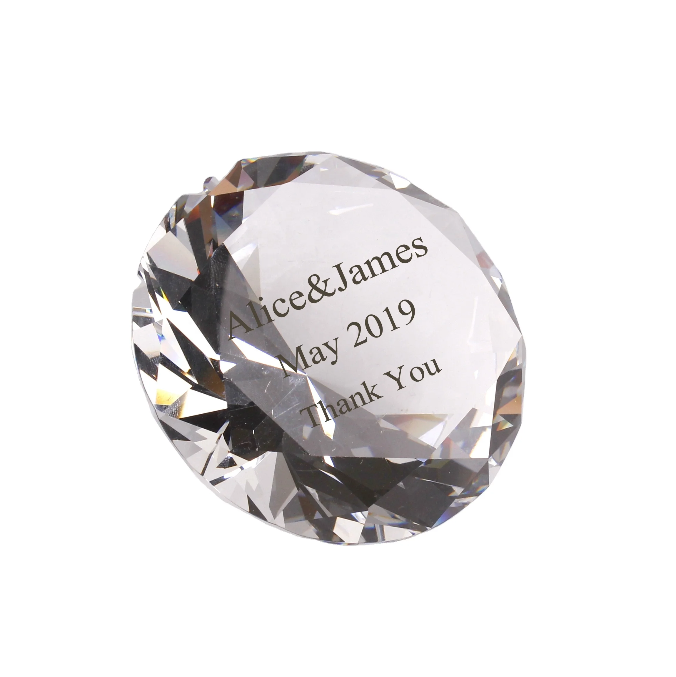 60mm Clear Glass Diamond Shaped Paperweight with own personalised engraving up to 20 letters Complete with Gift Box DIA60