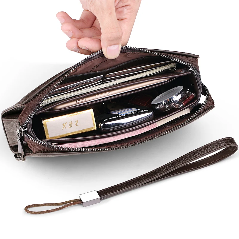 For WILLIAMPOLO Men's Genuine Cow Leather Clutch Wallet with RFID Zipper Closure Business Handbag Purse Coded Lock Mens Wallet