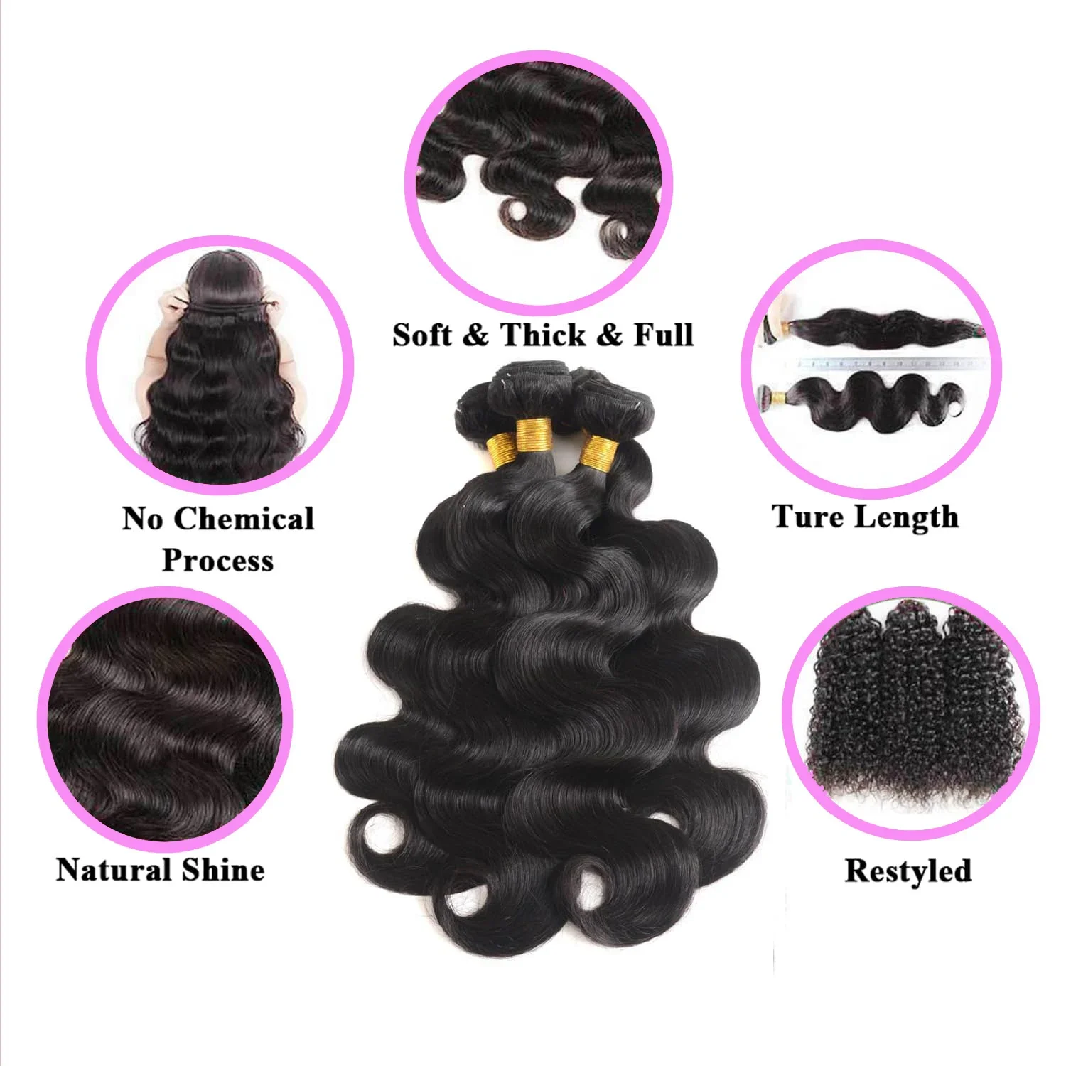 Bundle di capelli umani ondulati Remy Body Wave, bundle di capelli vergini brasiliani non trattati, colore naturale_voghion.com