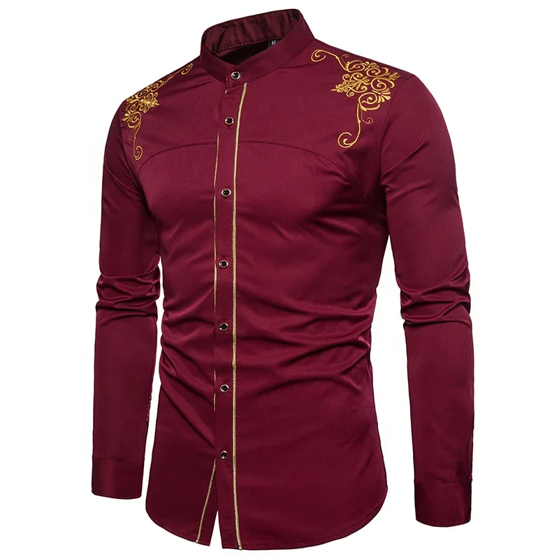 green emerald velvet dress Western Dress Shirt for Men with Quality Floral Embroidery