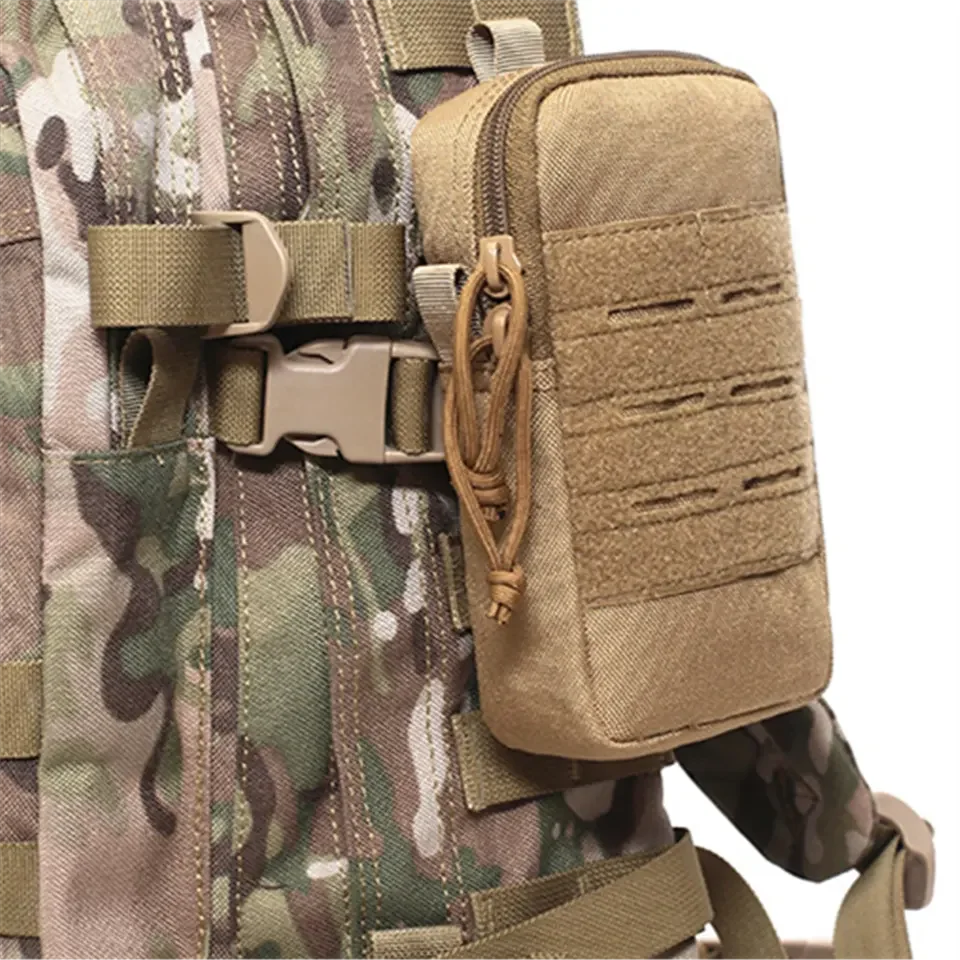 Tactical Molle Utility Pouch - EDC Phone Holder With USA Patch & Carabiner (Night Camo)