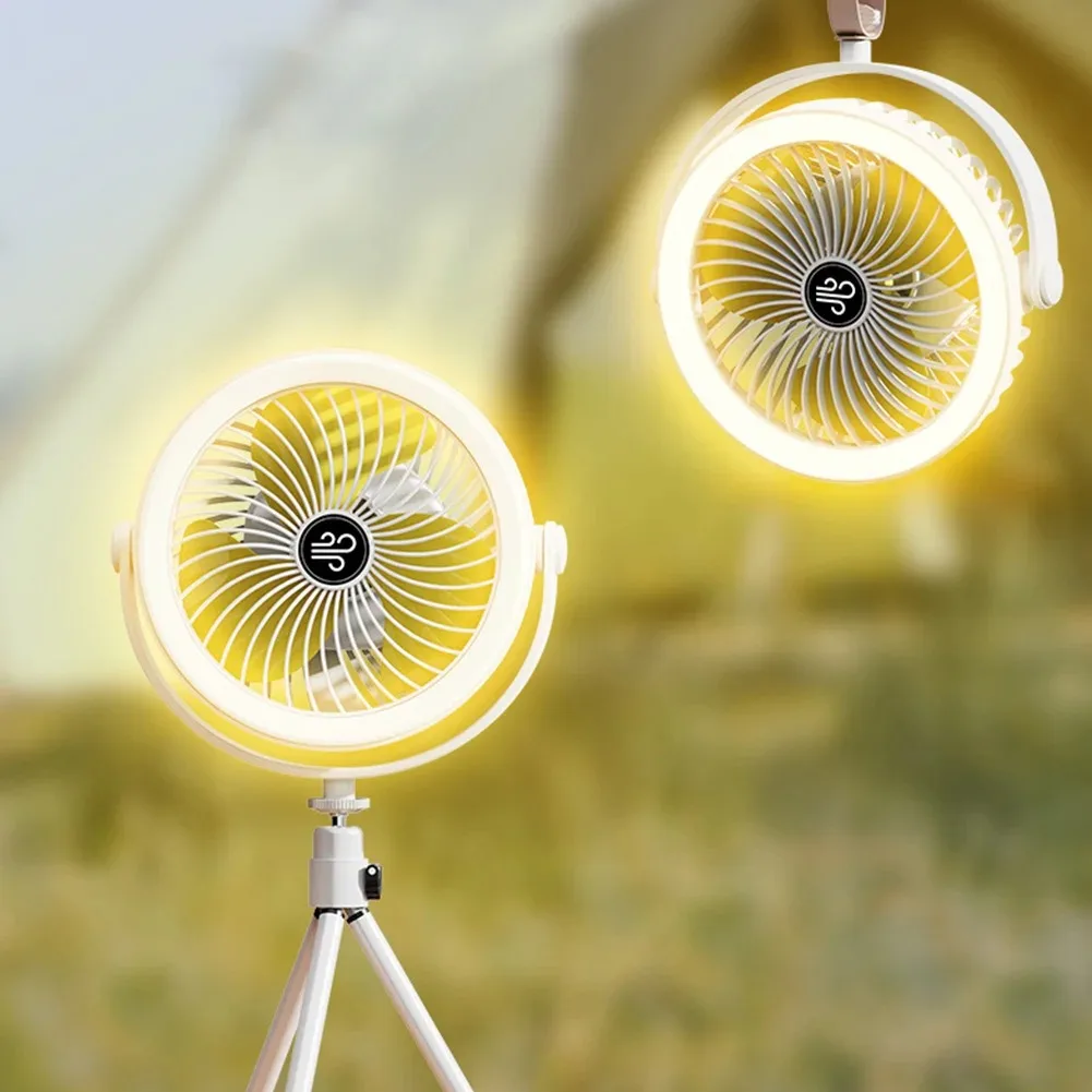 Camping Fan with LED Light 3 Speed Adjustable Desktop Air Cooling Circulator USB Rechargeable Multifunction Air Circulator Fan