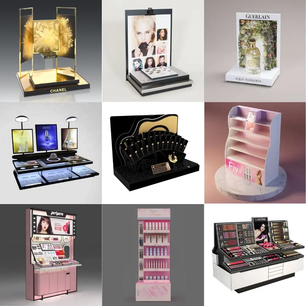 3 tiers custom cosmetic display stands for retail brand, budget mid-range luxury samples