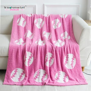 Winter Custom Blankets Wholesale Balls Baseball Knitted Travel Fluffy Faux Fur Cozy Soft Game Day Horse Throw Fleece Blanket