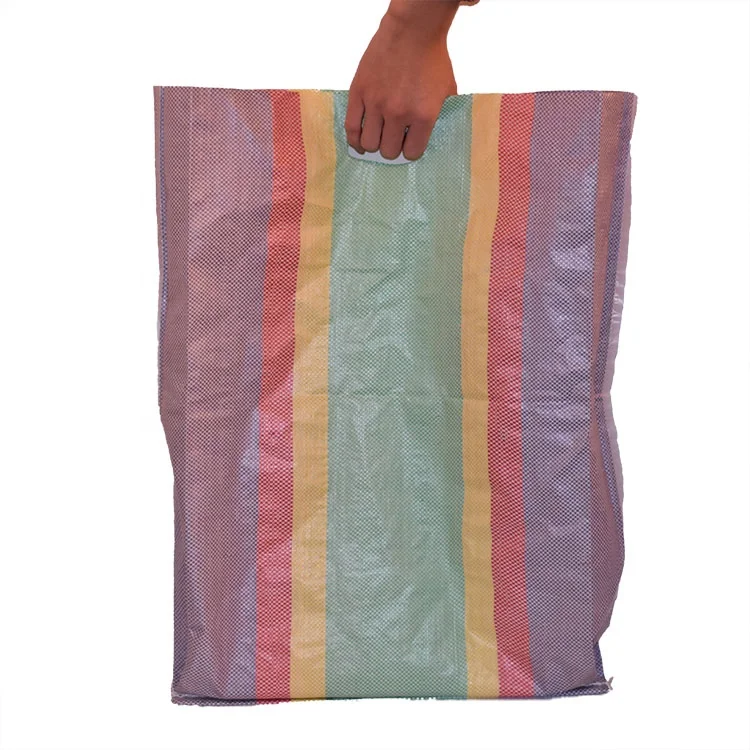 Customized White pp Woven Bag With Blue Stripes on 2 Sides Woven Polypropylene Woven Colorful Strip Laminated Sack
