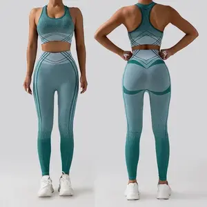 OEM Women's Yoga Suit Sets Seamless Long Hanging Dyeing Sports Suit Line Accessories Beautify Back High Elastic Fitness Clothes