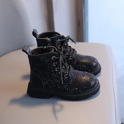 ChouShan OEM женские ботинки хорошего качества крутые Детские Ботинки Martin в Корейском стиле со стразами на шнуровке