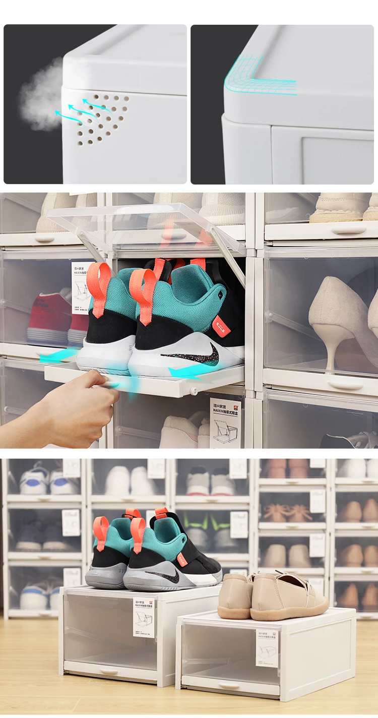 HAIXIN Convenient Design Style Stackable Pull Out Transparent Plastic Shoe Box Drawer Storage Shoe Box