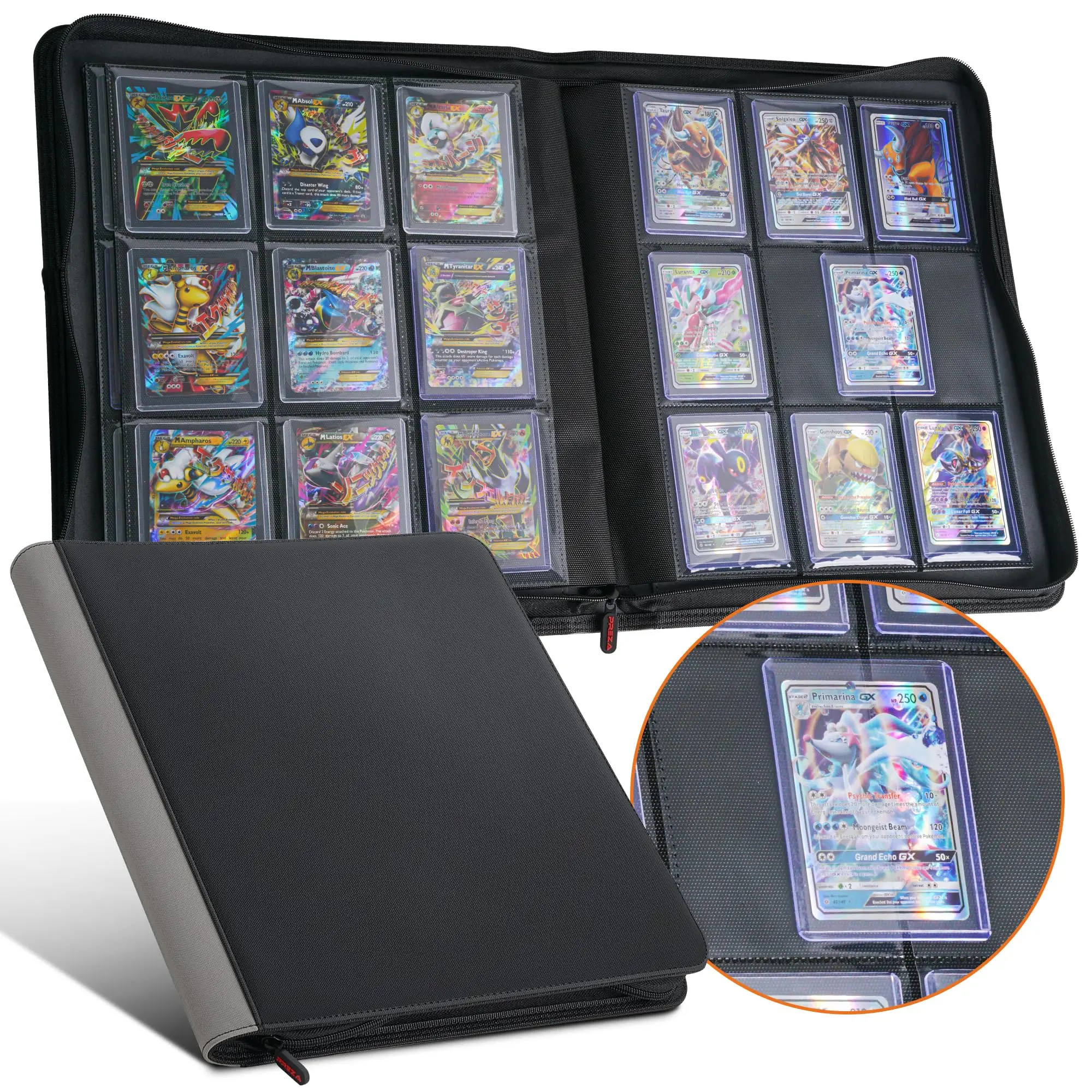 Premium 35pt Toploader Pokemon Trading Card Binder 9 Pockets Zipper with Colorful PU Cover for Sports Trading Card Storage