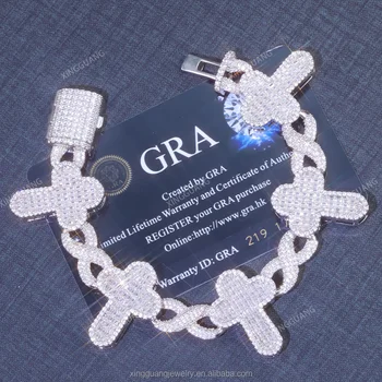 New Design Custom Jewelry Hip Hop Man Moissanite Chain 925 Sterling Silver Diamond Woman and Man Cuban Link Chain bracelet
