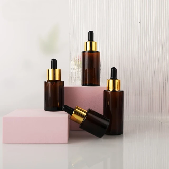 20ml 30ml Cosmetic Skincare Packaging Cylinder Clear Amber Beard Hair Essential Oil Serum Glass Dropper Bottle with Eye Dropper