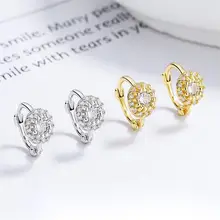 Luxury Fine 925 Sterling Silver Full of Zircon 5A CZ Clip On Earrings Fashion 18k Gold Hoop Round Jewelry Gifts for Women