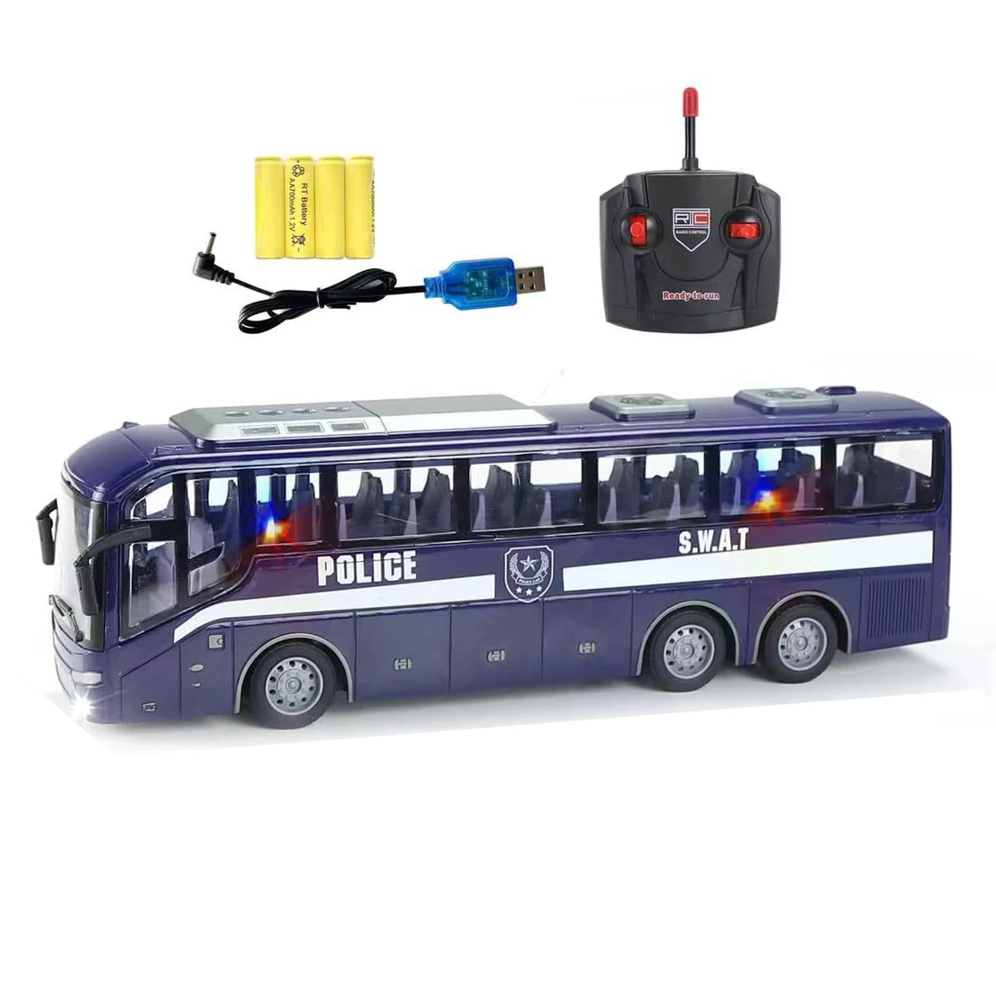 1:30 4ウェイRCバスカーおもちゃ警察学校リモコンバスモデルカー