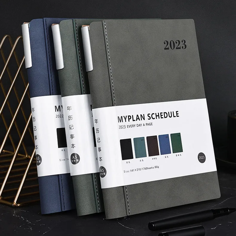 Custom A5 Diary 2024 Pu Leather Hardcover Calendar Agenda Journal