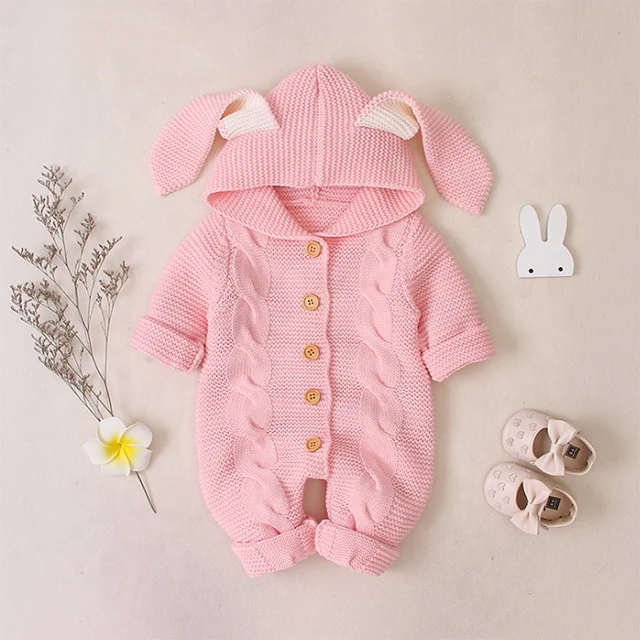 
Горячая Распродажа; Детские комбинезоны; Детские стереоскопического: толстовка с кроличьими ушками на капюшоне для маленьких + комбинезон; Вязаные свитера для малышей, Одежда для новорожденных 