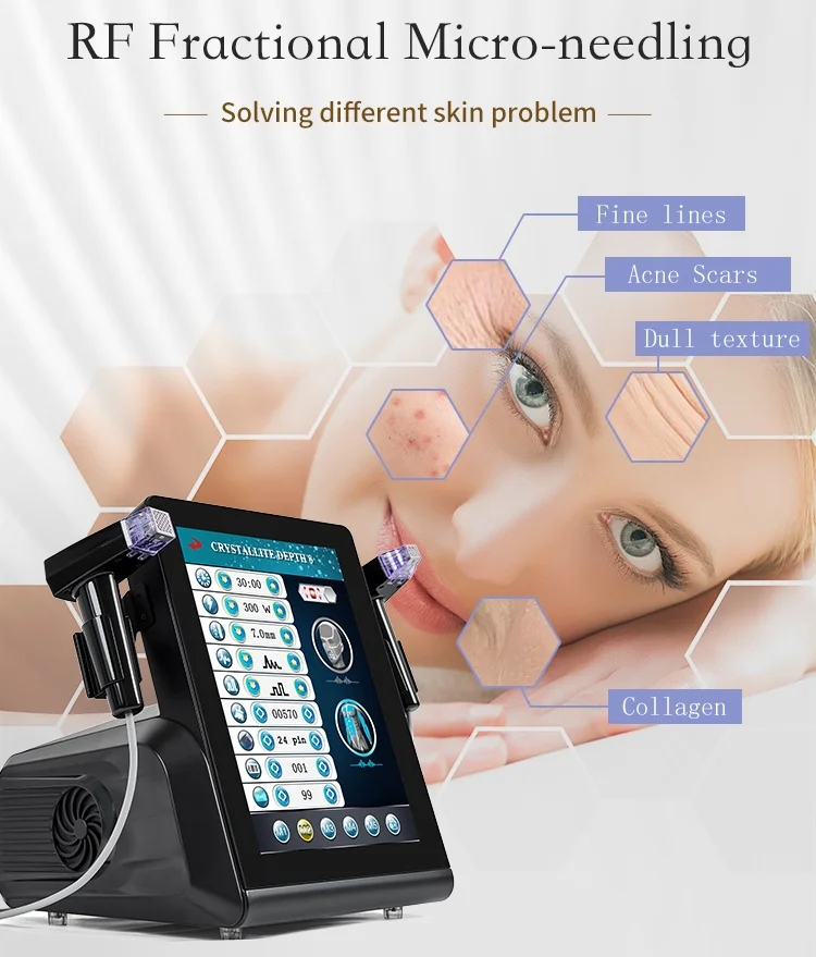 Discover a clinical-grade Microneedling RF System engineered for deep dermal remodeling, collagen stimulation, acne scar reduction, and skin tightening. Adjustable depth up to 7mm with precision RF delivery. Professional Fractional RF Microneedling Machine For Sale