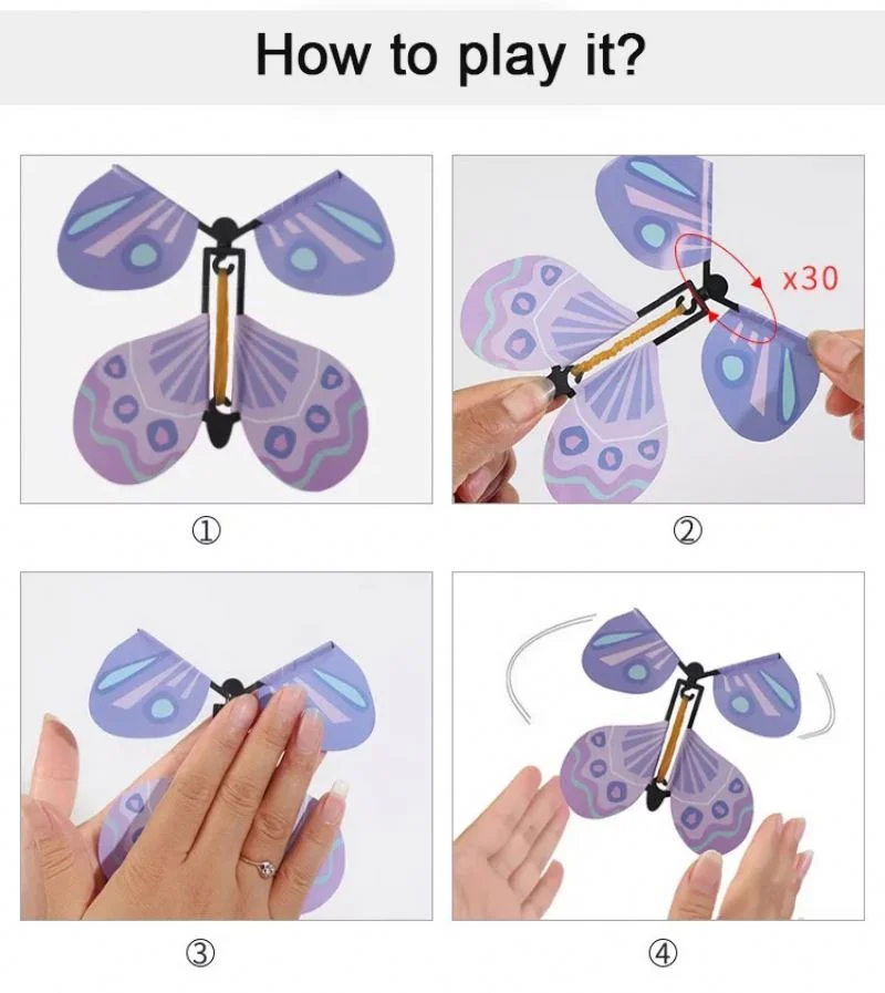 Huiye Magic Fairy Flying Butterfly Rubber Band Powered Butterfly Wind